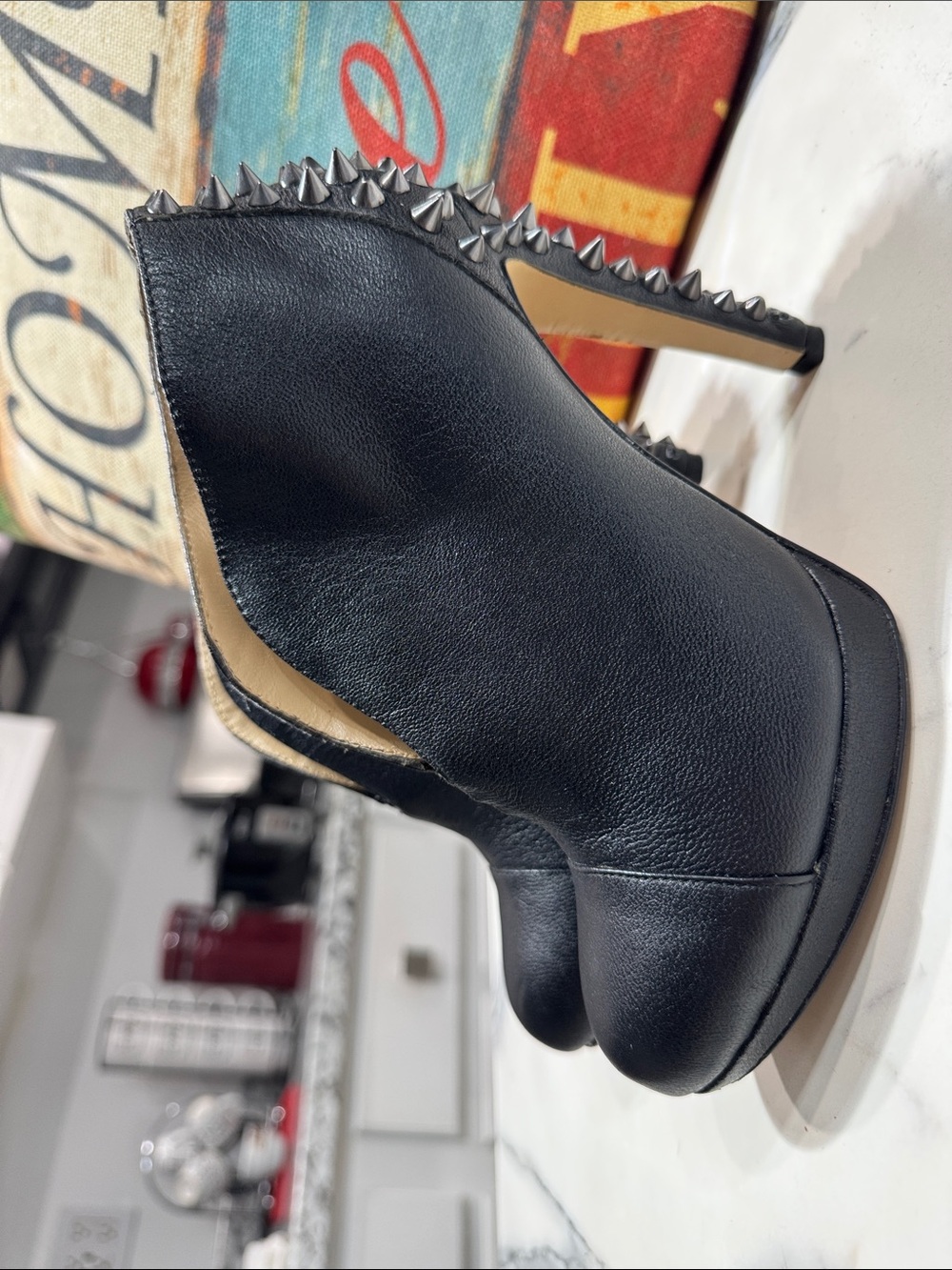BCBGMaxAzria Black Spike-Trim Stiletto Booties